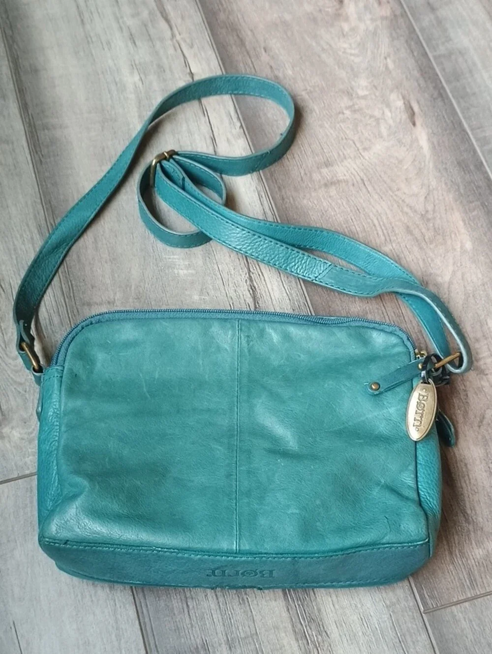 Born Teal Crossbody Leather Bag with Dual Zips - Picture 14 of 14